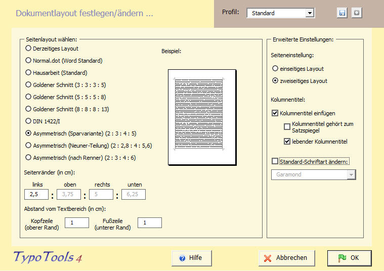 Dokumentlayout-Dialog